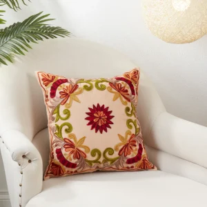 Floral Design Cotton Poly Filled Throw Pillow